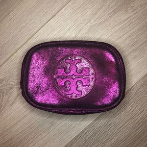 Tory Burch Metallic Suede Cosmetics Zip Case